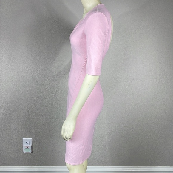 Helmut Lang Pink Bodycon Dress Back Shoulder Cut Outs Stretch Knit Sz S - Picture 3 of 13